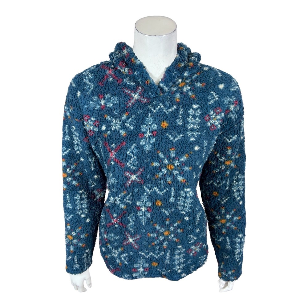 AnyBody Womens Long Sleeve Regular Printed Sherpa Hoodie Deep Teal XX-Small Size